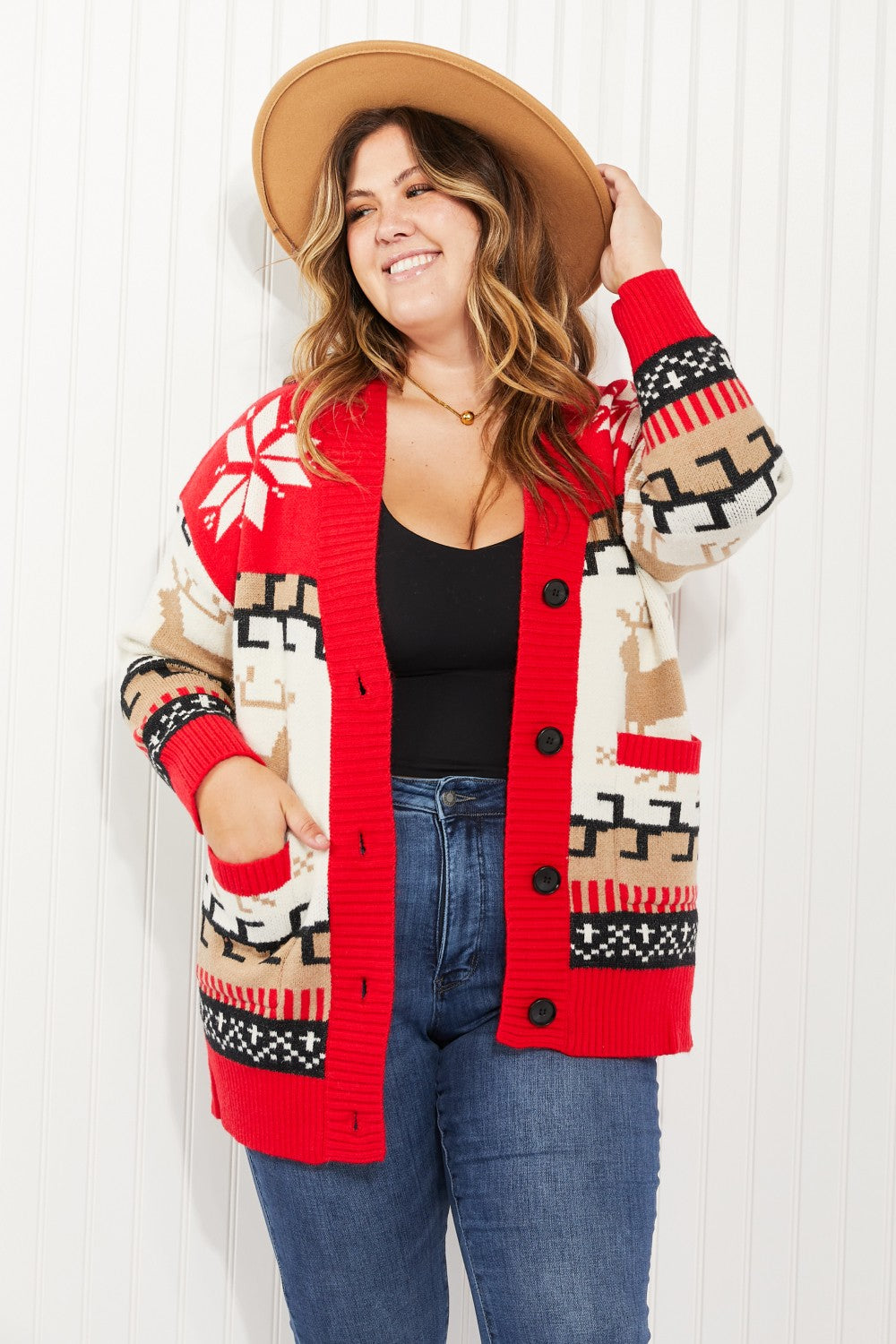 Heimish Holiday Cheers Full Size Christmas Print Cardigan - OW *FINAL SALE*