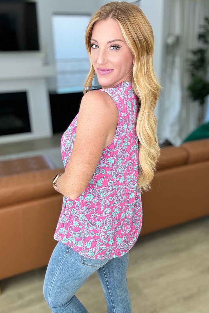 Lizzy Tank Top in Pink and Mint Paisley