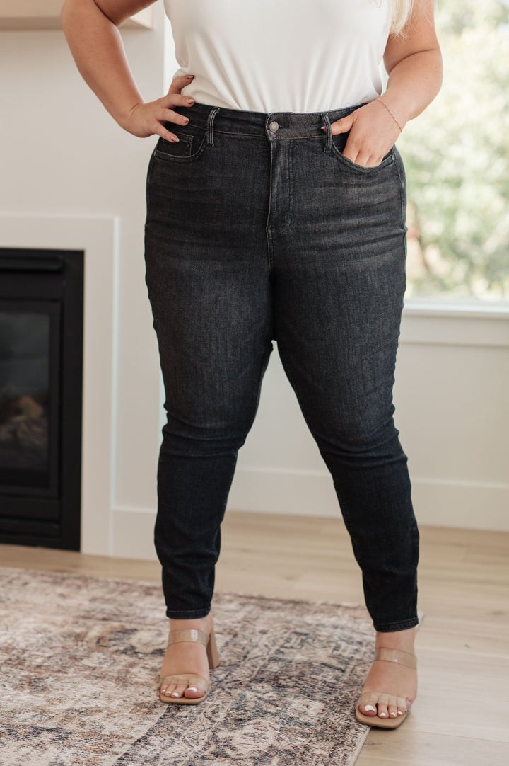 Octavia High TUMMY CONTROL Skinny Jeans in Washed Black by Judy Blue