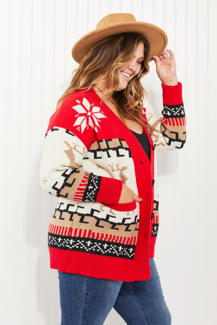 Heimish Holiday Cheers Full Size Christmas Print Cardigan - OW *FINAL SALE*