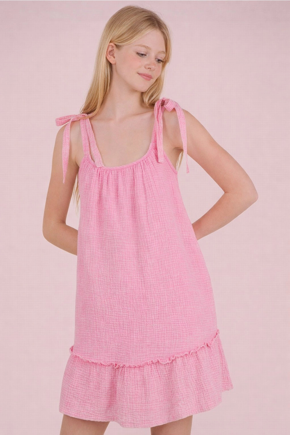 Shoulder Tie Dress- Acid Wash