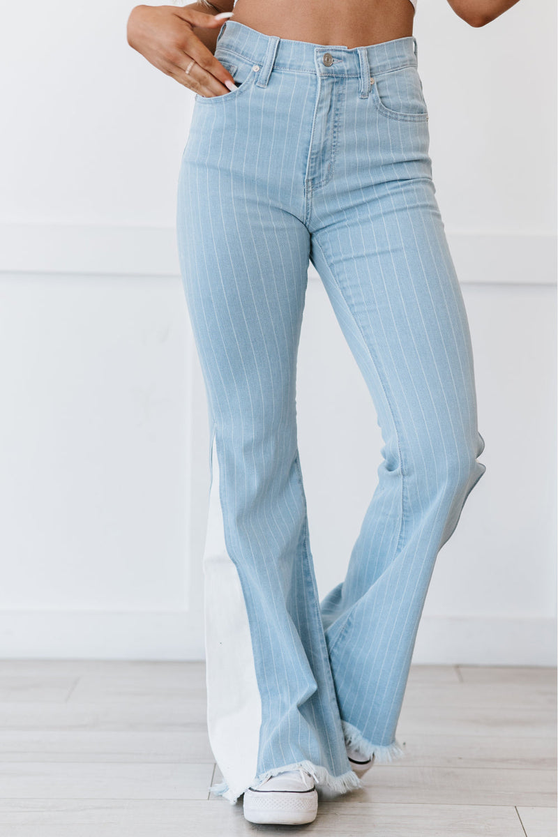 Kancan Eliza Pinstripe High-Rise Flare Jeans - OW *FINAL SALE*