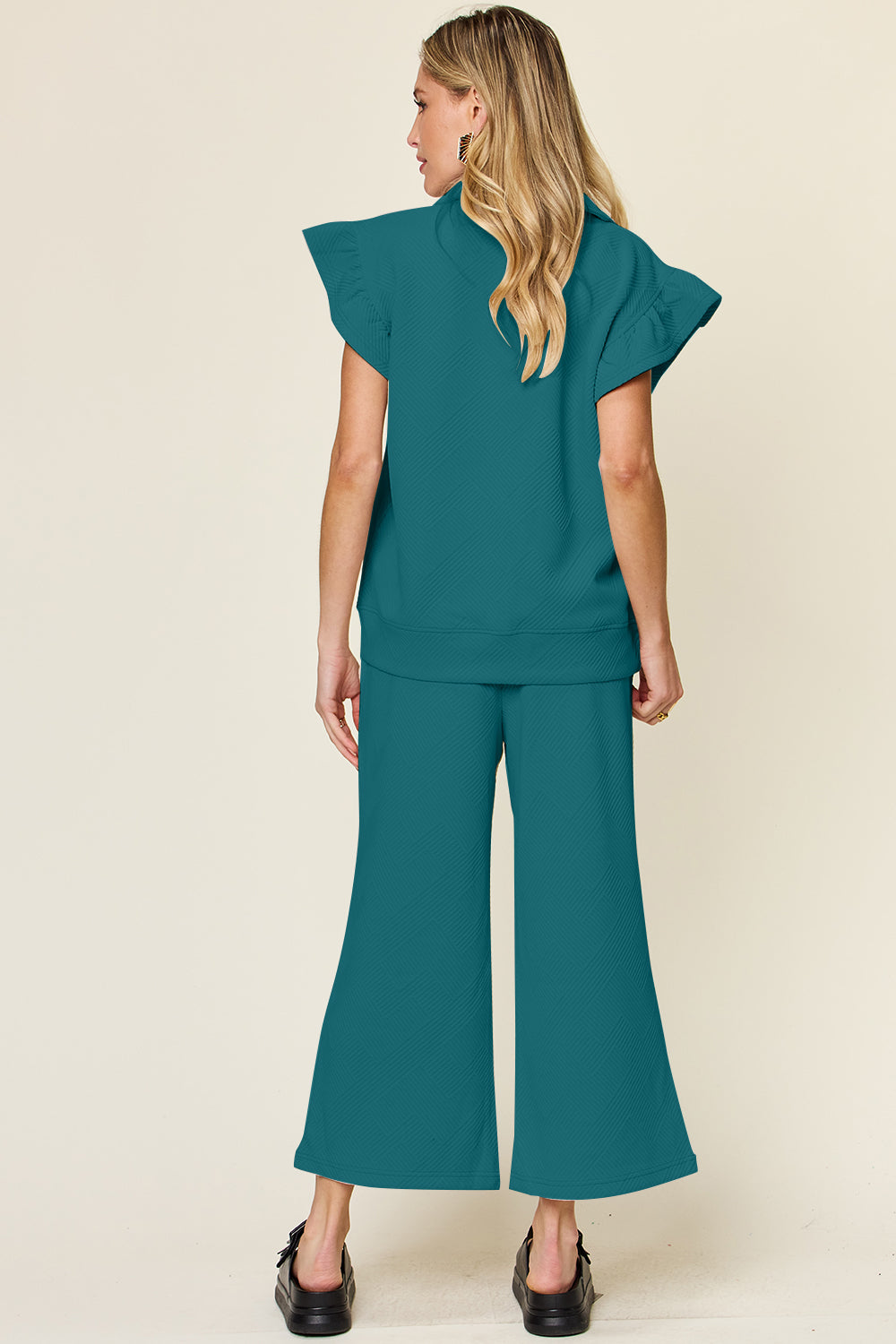 4 COLORS * Boujie Babe Textured Flounce Sleeve Top and Wide Leg Pants