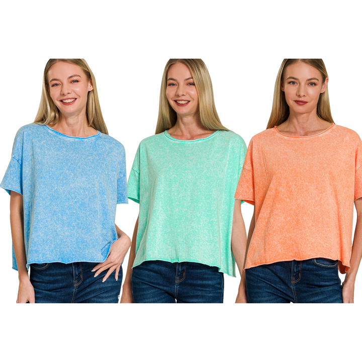 3 PACK Short Sleeve Acid T- Zenana