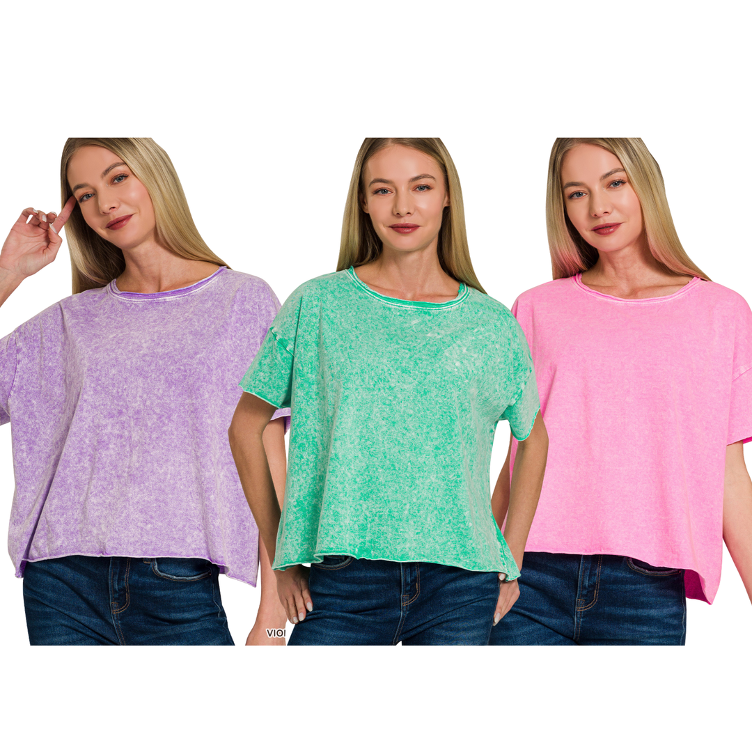 3 PACK Short Sleeve Acid T- Zenana