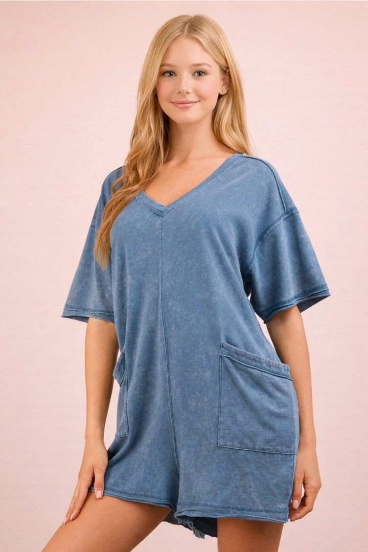 Oversized Romper- Acid Wash