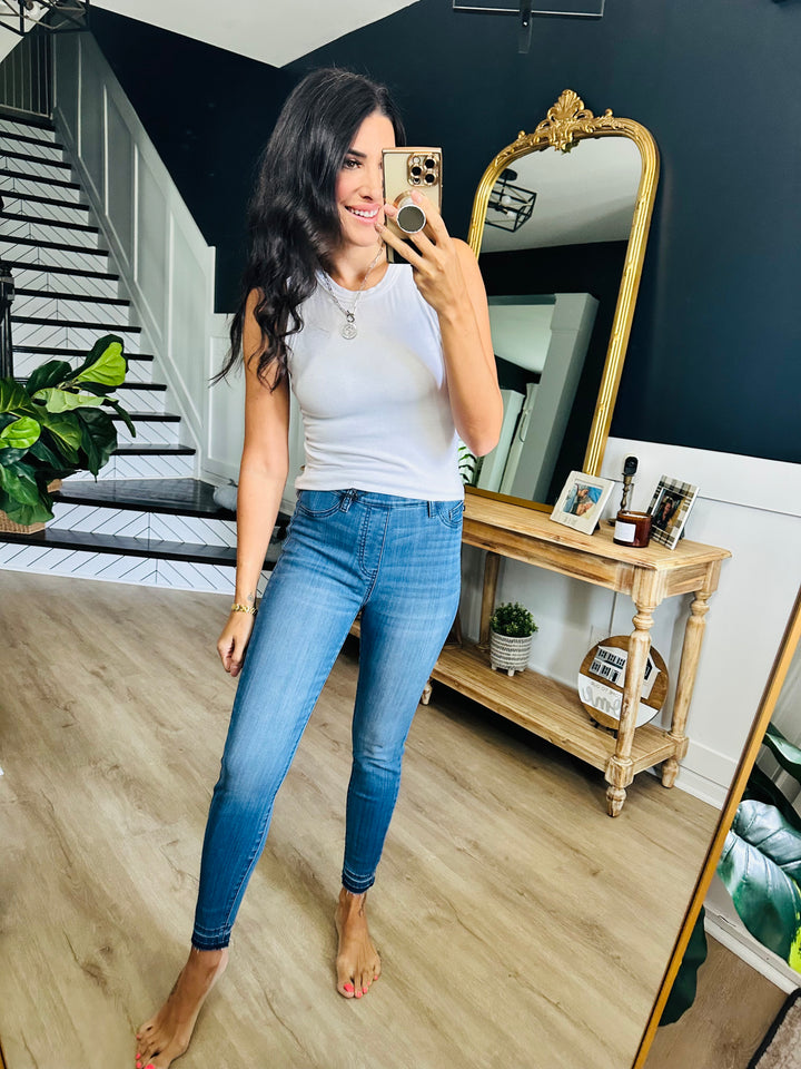 Amanda High Rise Judy Blue Pull on Release Hem Skinny Jeans