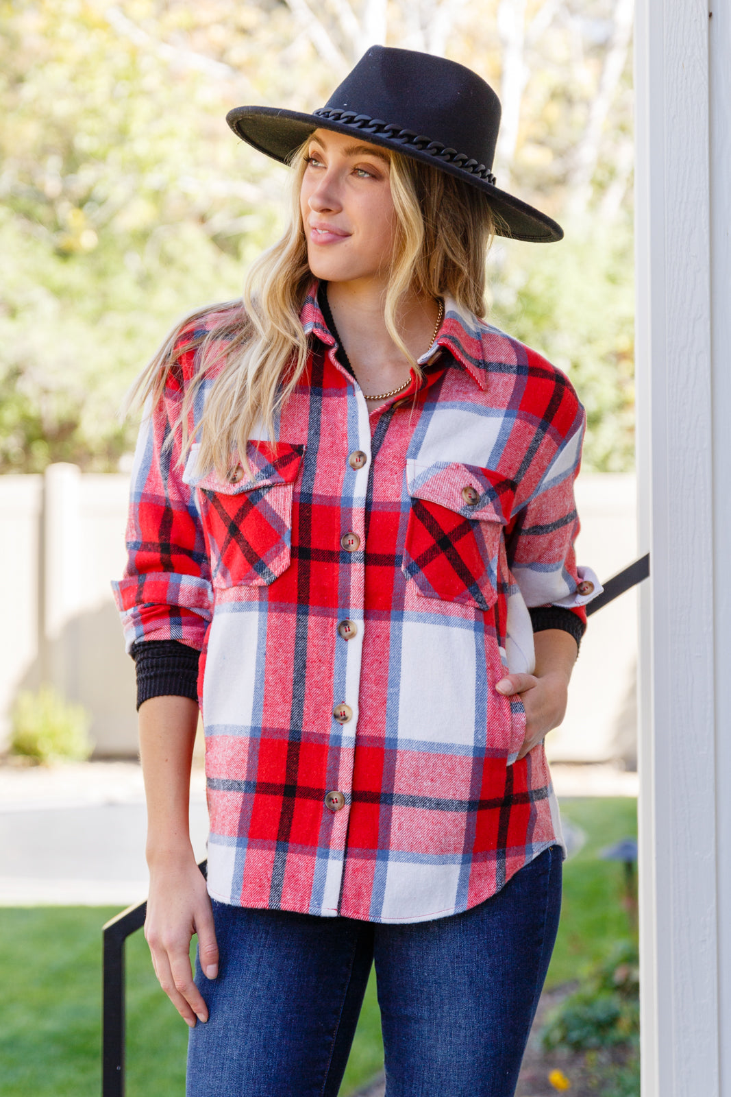A Good Thing Going Plaid Shacket In Red - OW *FINAL SALE*
