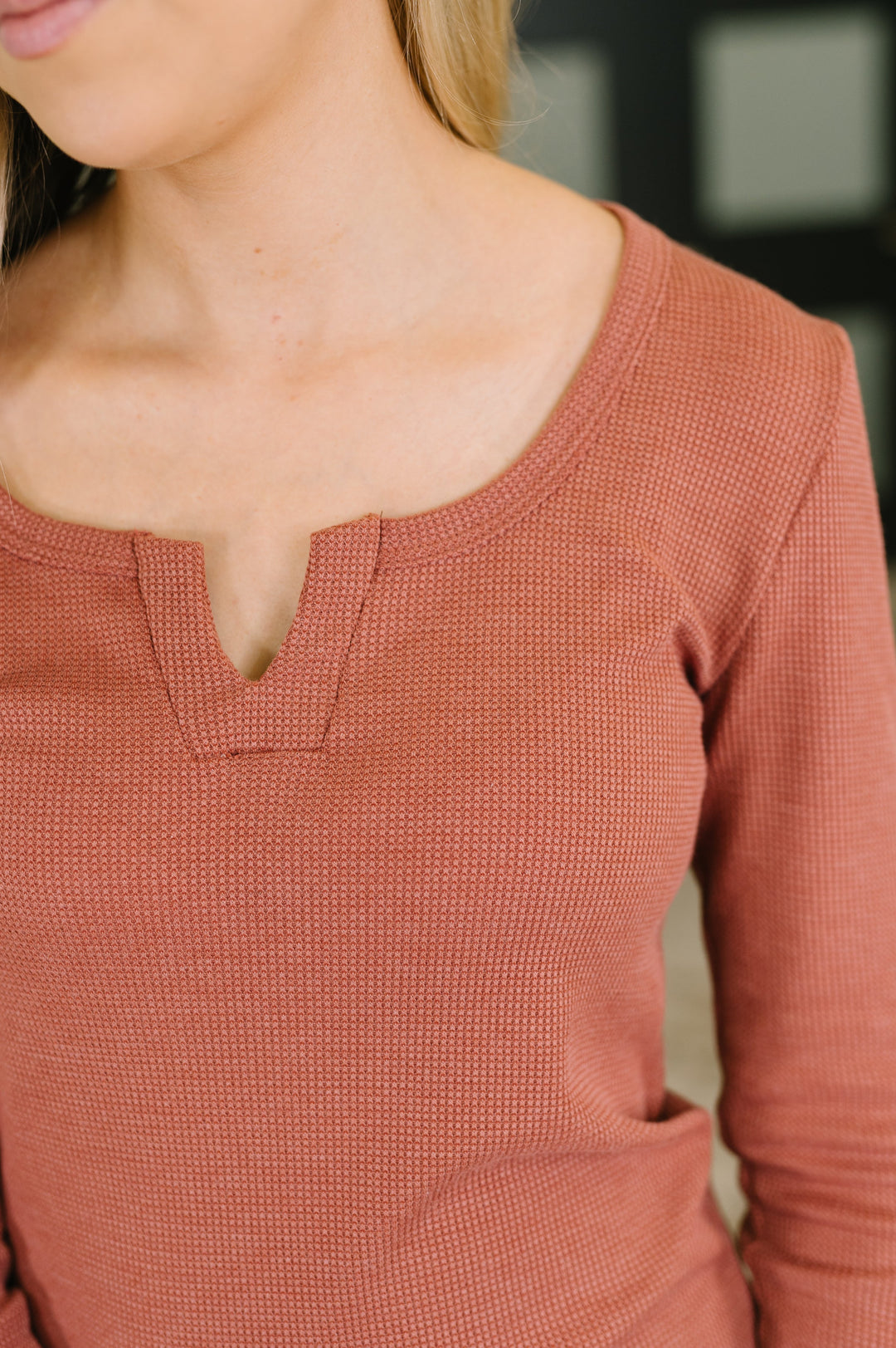 All That I Know Split Neck Top in Marsala