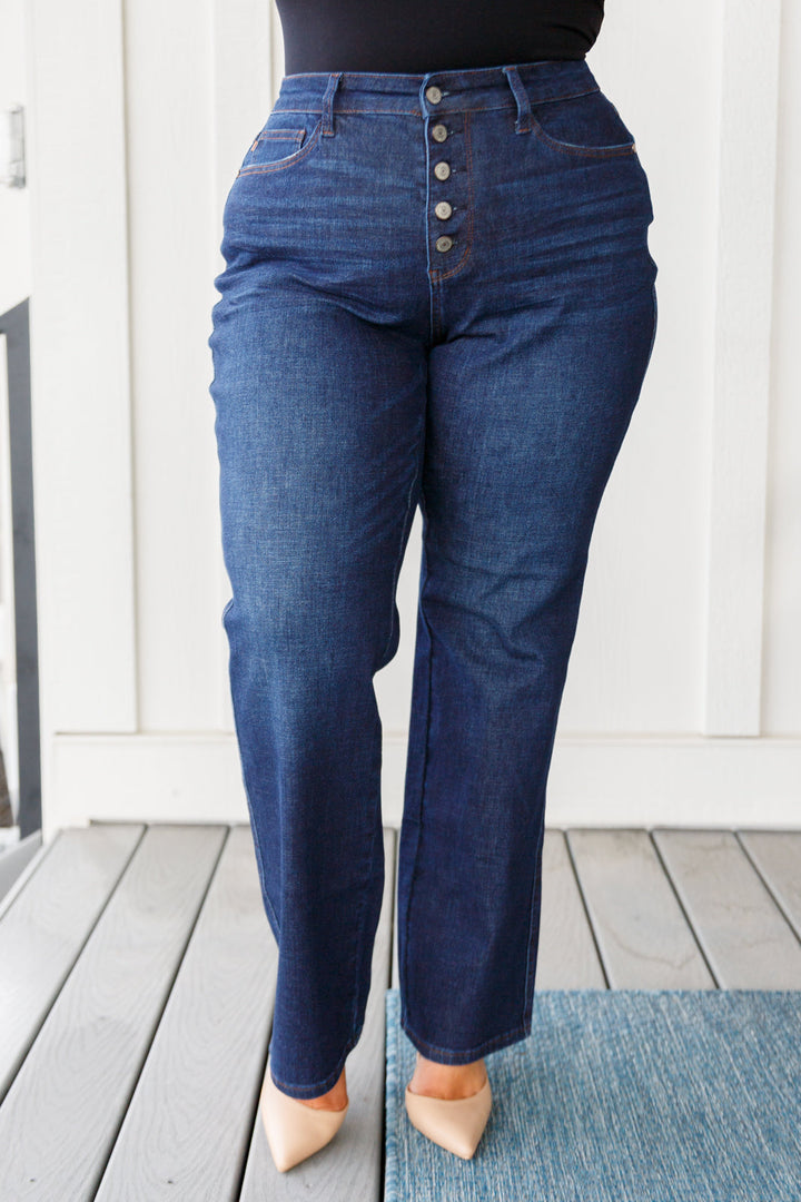 Arlo High Rise Button-Fly Judy Blue Straight Jeans