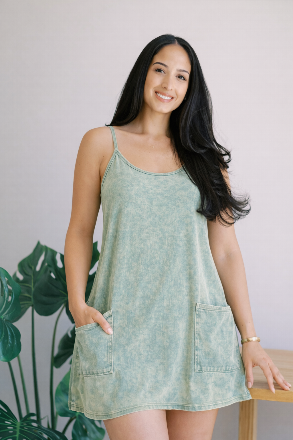 Acid Wash Built-In Romper Dress