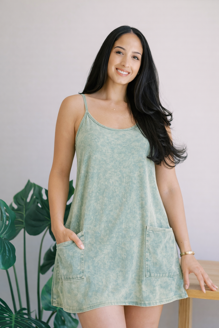 Acid Wash Built-In Romper Dress