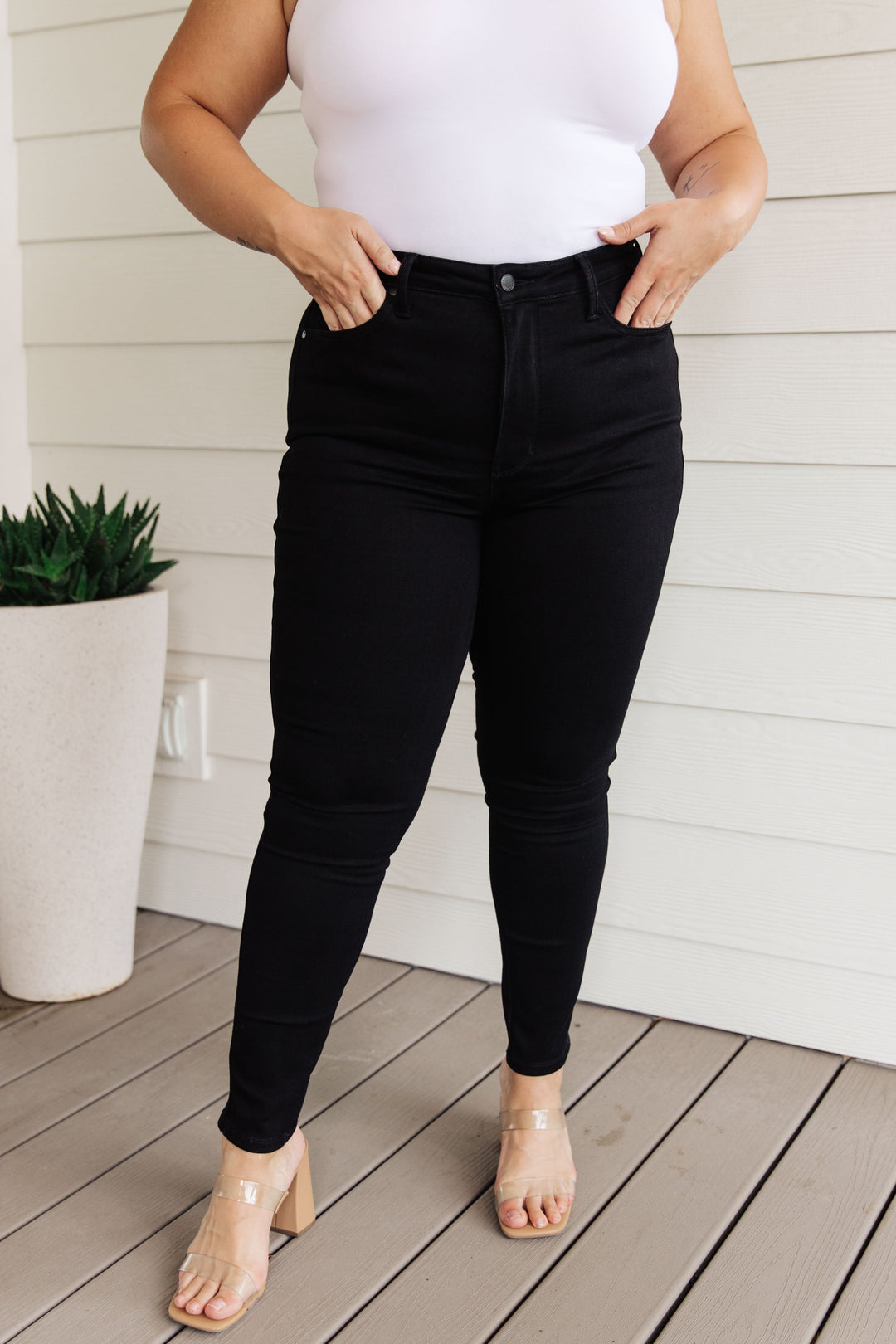 Audrey High Rise TUMMY CONTROL Classic Skinny Jeans in Black By Judy Blue
