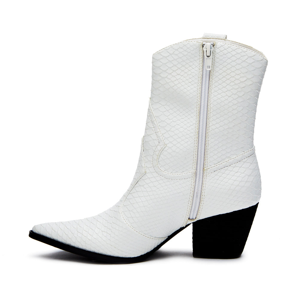 Bambi Western Boot in White Snake