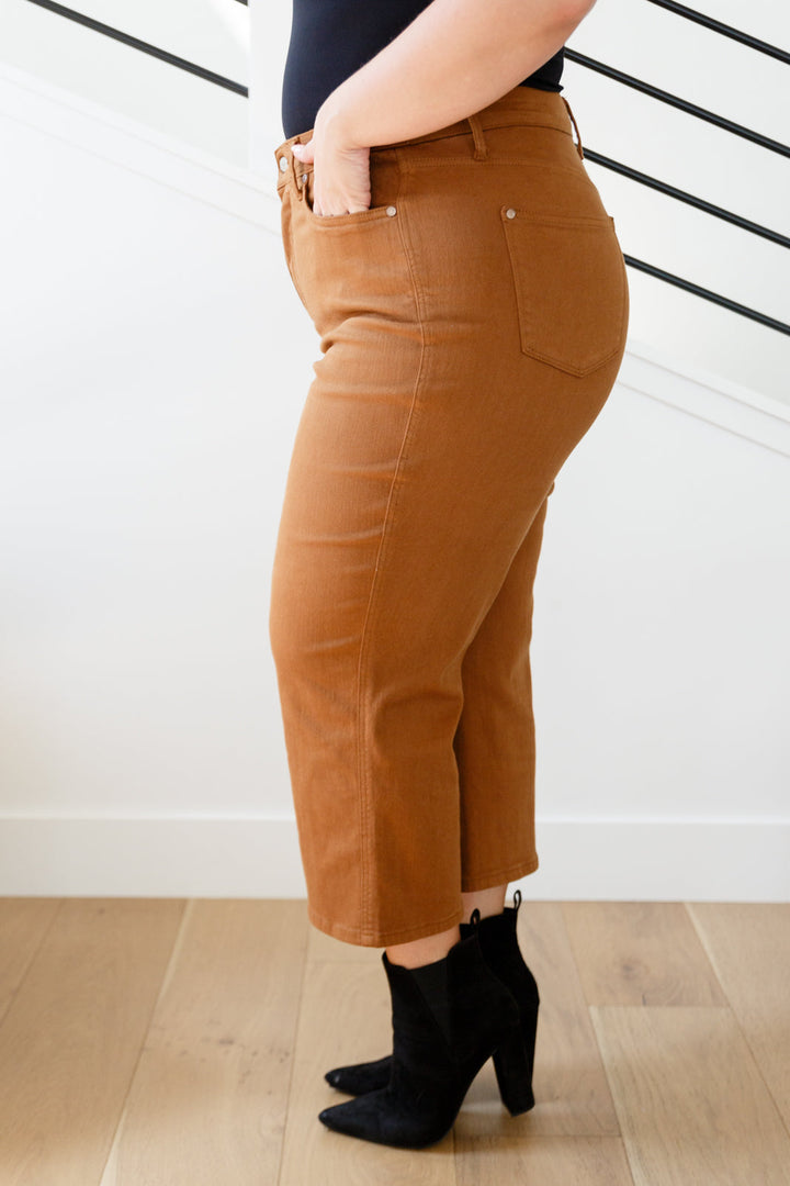 Judy Blue Briar High Rise *TUMMY CONTROL* Wide Leg Crop Jeans in Camel