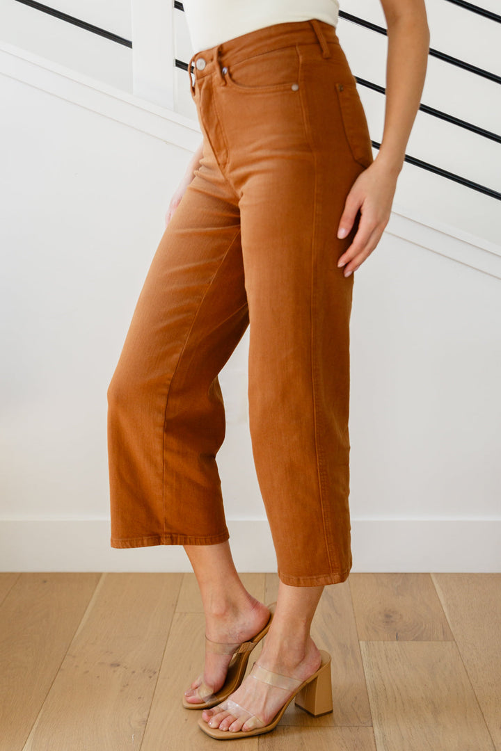 Judy Blue Briar High Rise *TUMMY CONTROL* Wide Leg Crop Jeans in Camel