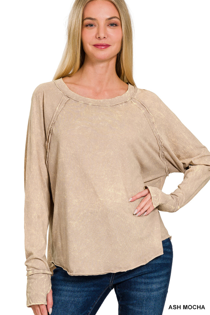 Long Sleeve Acid Wash- Zenana