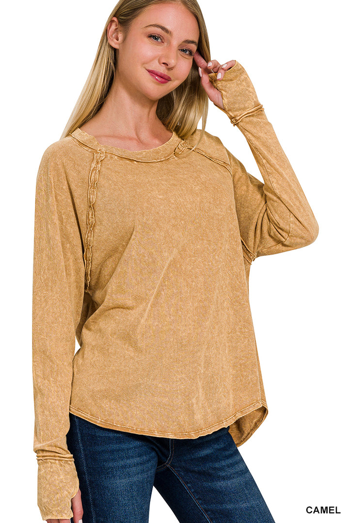 Long Sleeve Acid Wash- Zenana
