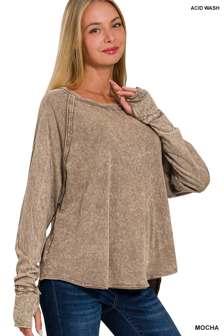 Long Sleeve Acid Wash- Zenana
