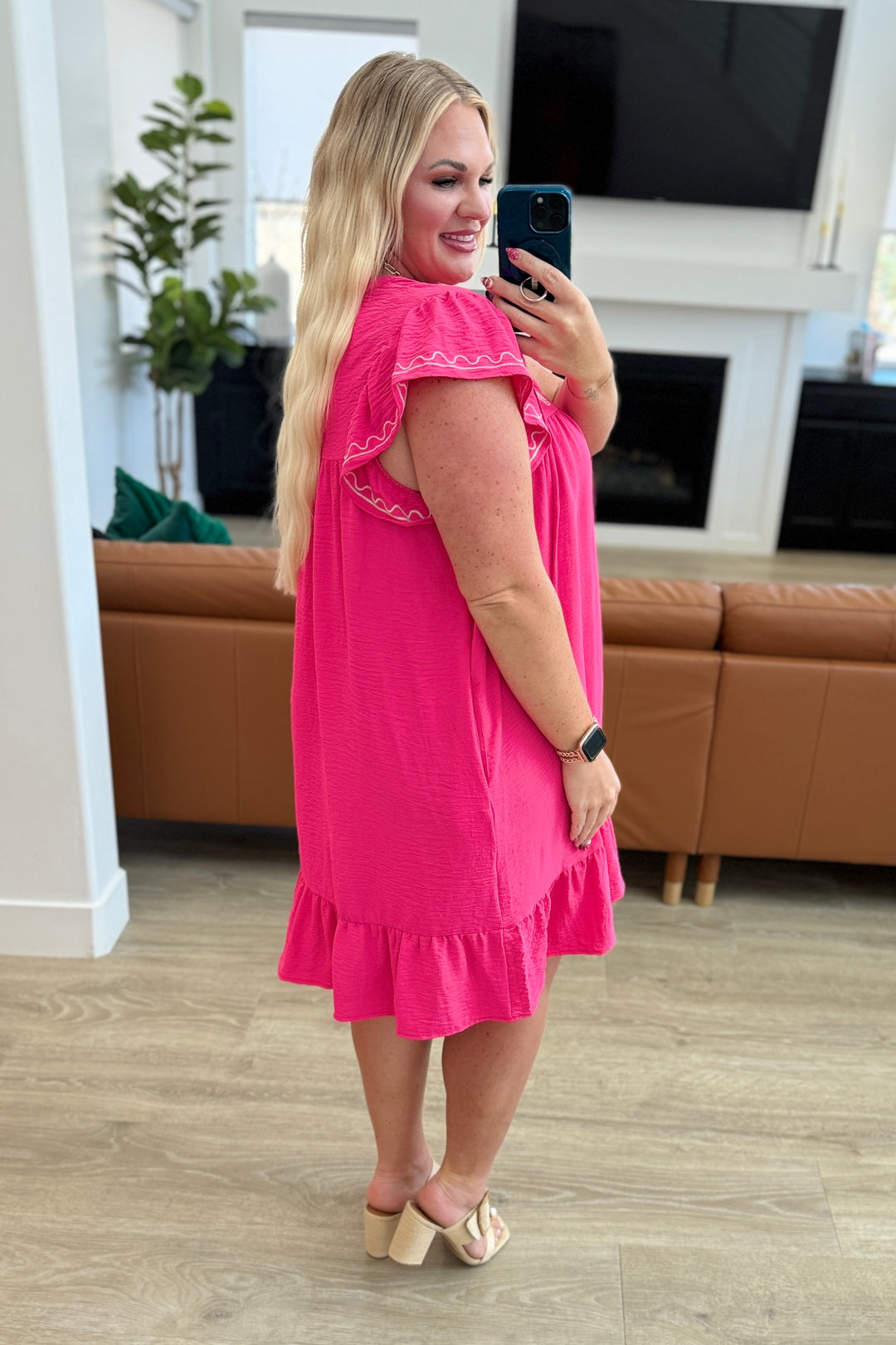 Carnival Flutter Sleeve Dress In Hot Pink Carnival Flutter Sleeve Dress In Hot Pink