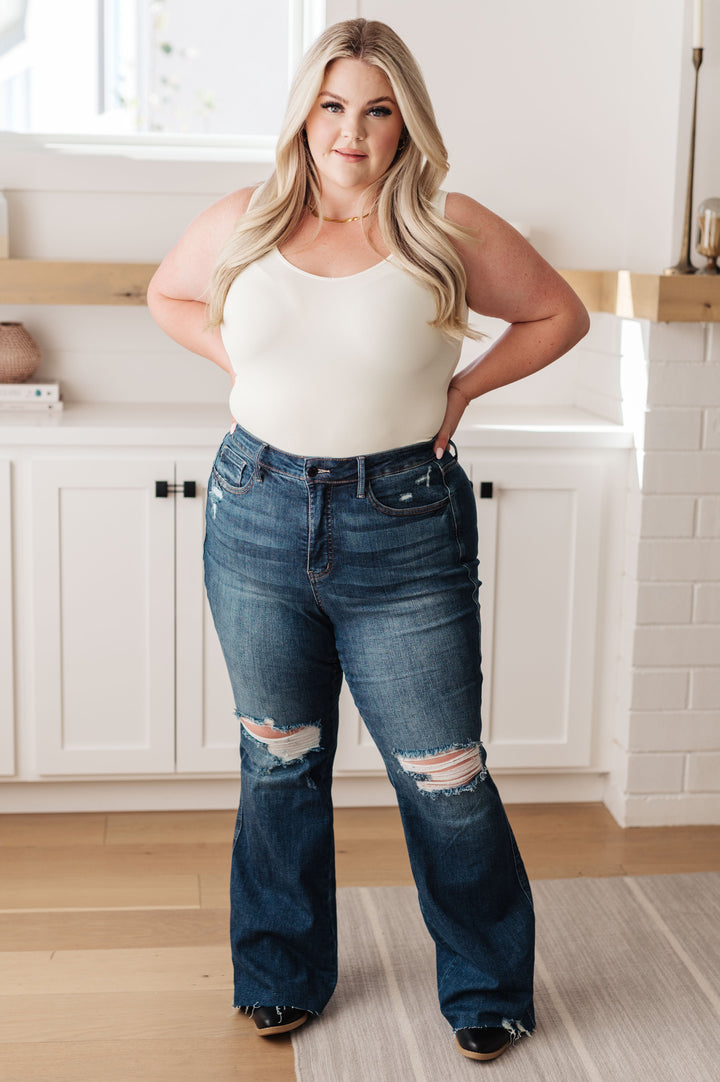 Cassandra High Rise **TUMMY CONTROL** Distressed Flare Judy Blue Jeans