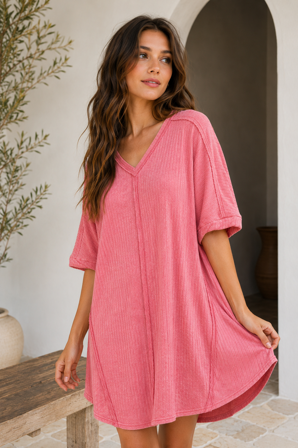 Ribbed Acid Washed Dress