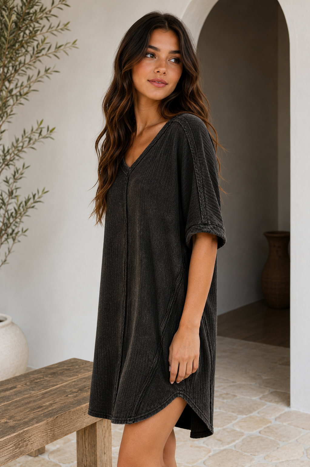 Ribbed Acid Washed Dress
