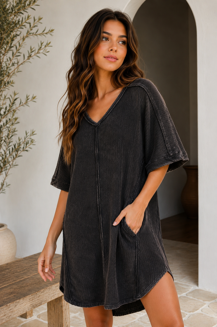 Ribbed Acid Washed Dress