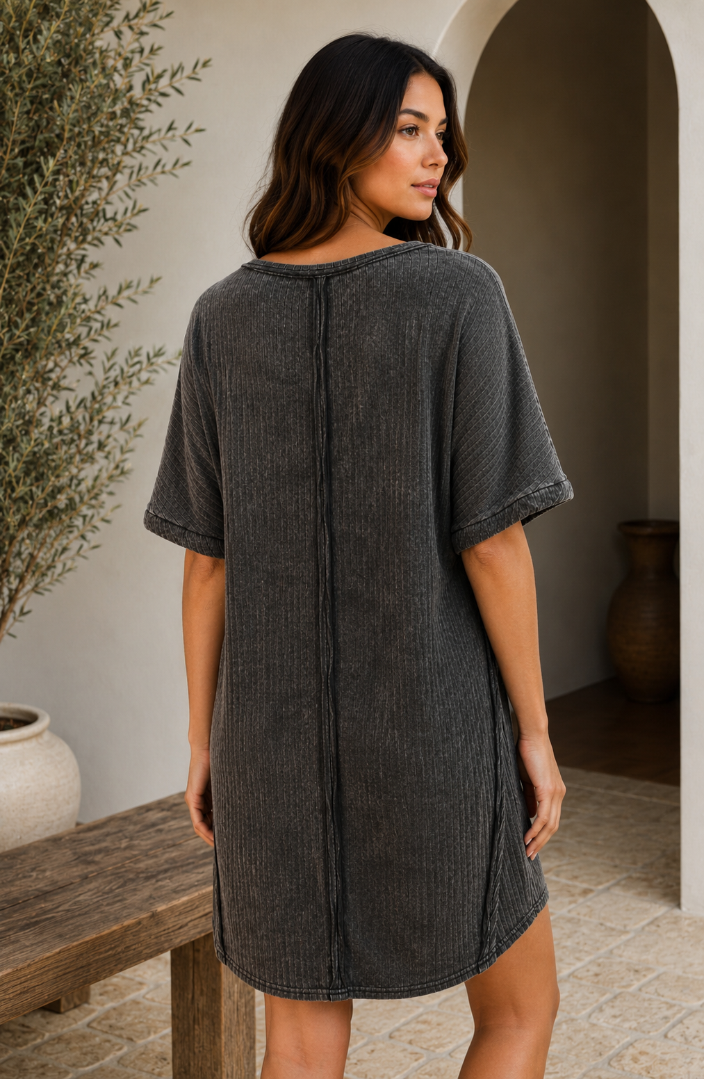 Ribbed Acid Washed Dress