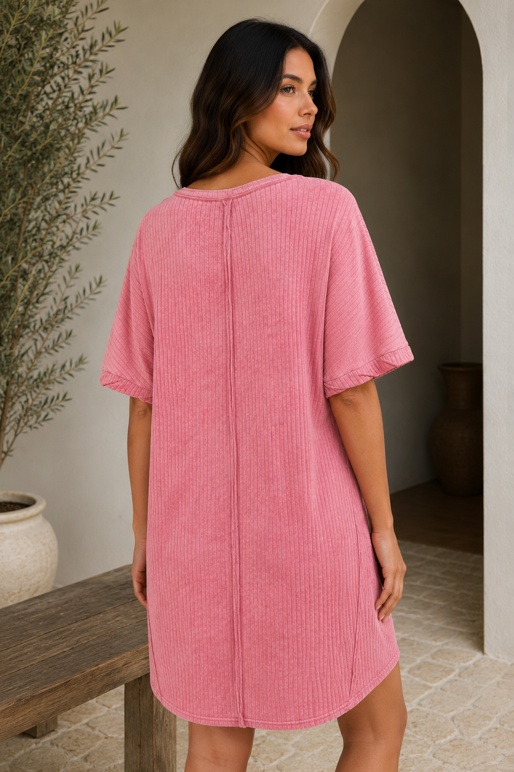Ribbed Acid Washed Dress