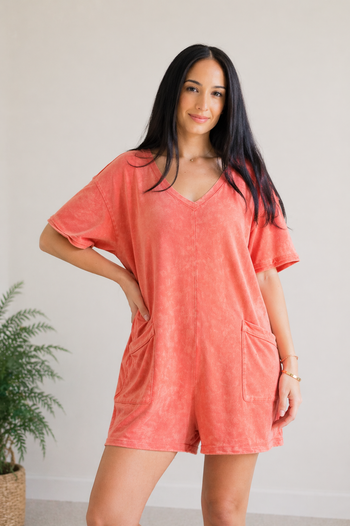 Oversized Romper- Acid Wash