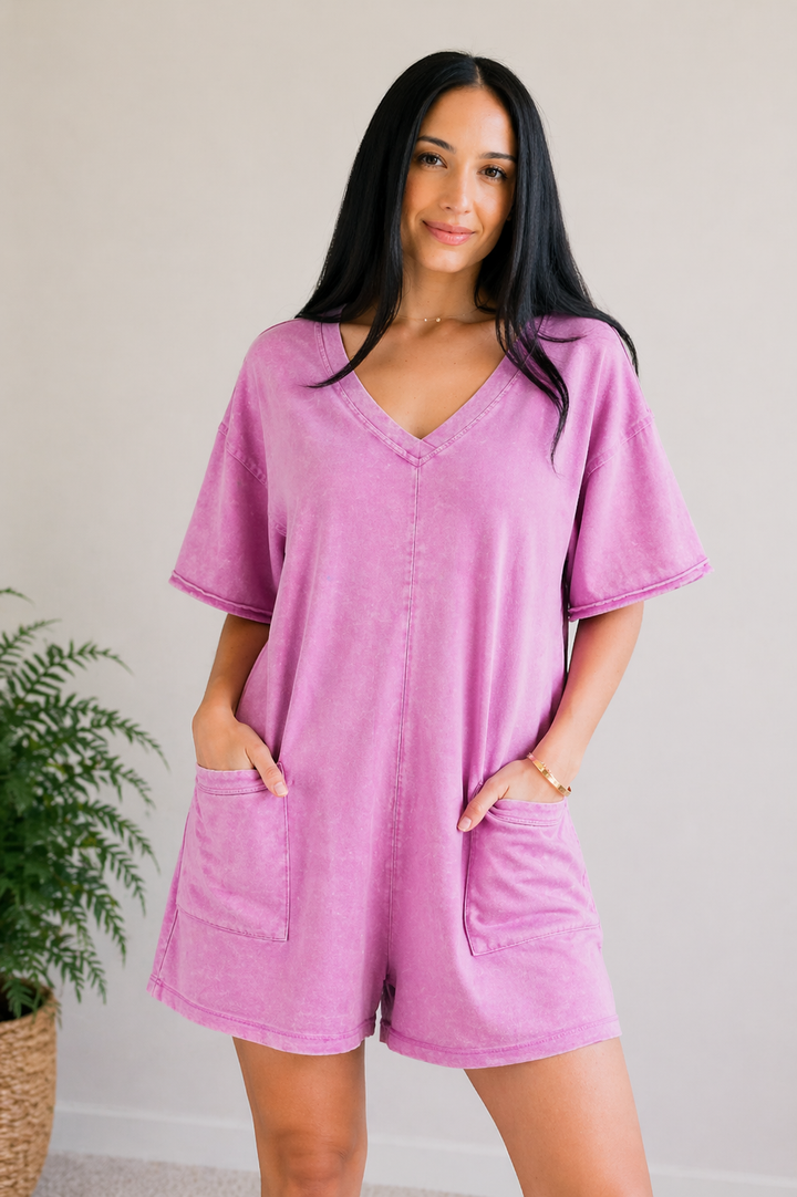 Oversized Romper- Acid Wash