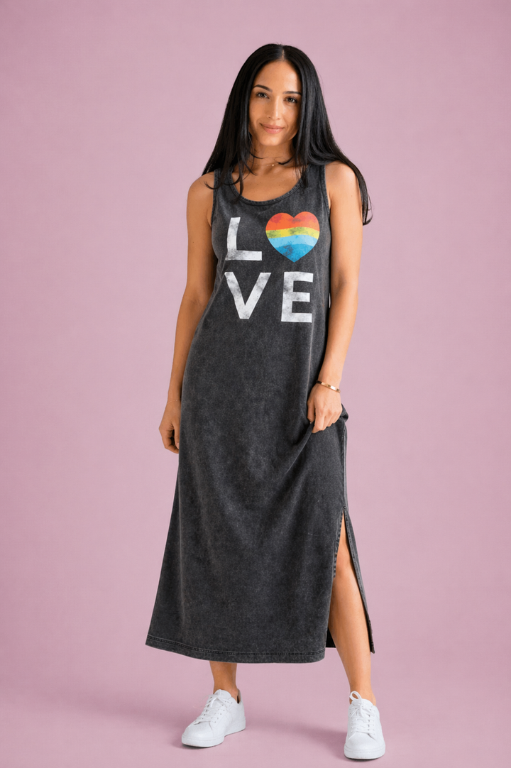 Love Tank Dress- Acid Wash