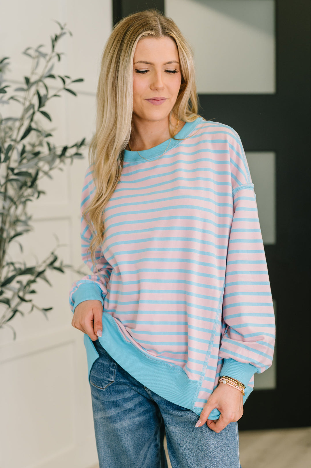 Color Clash Drop Shoulder Long Sleeve