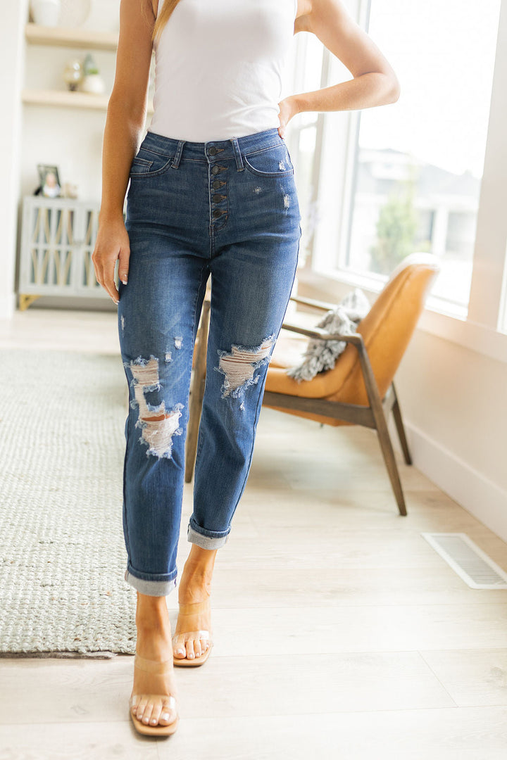 Colt High Rise Button Fly Distressed Judy Blue Boyfriend Jeans