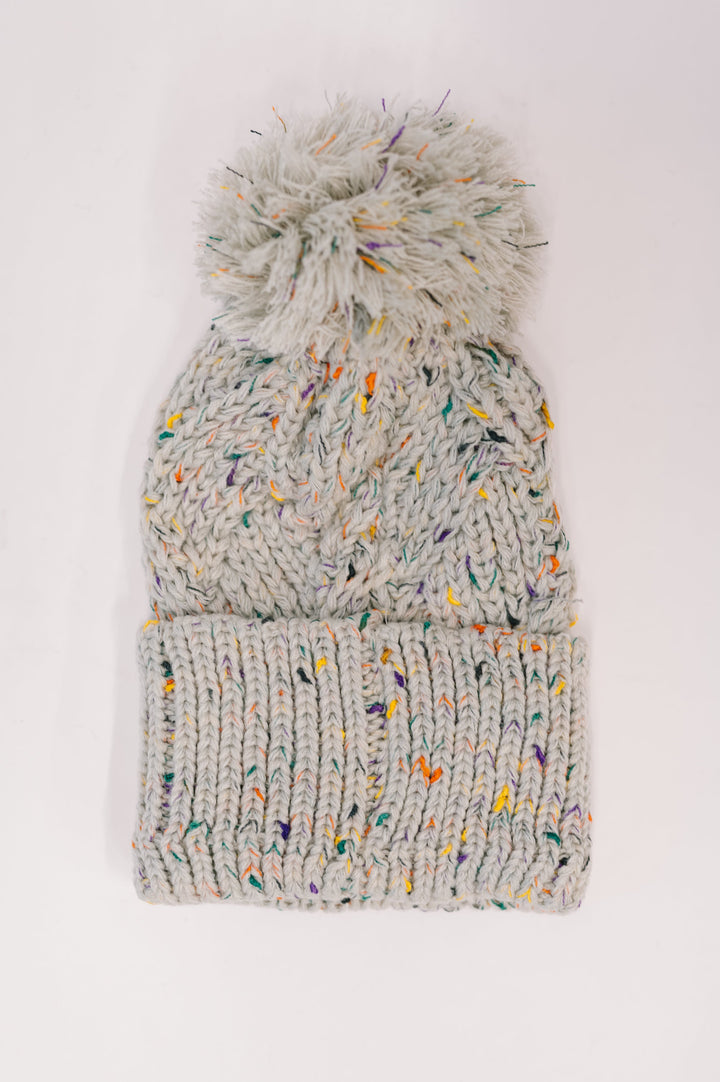 Cover Your Ears Pom Pom Beanie in Grey