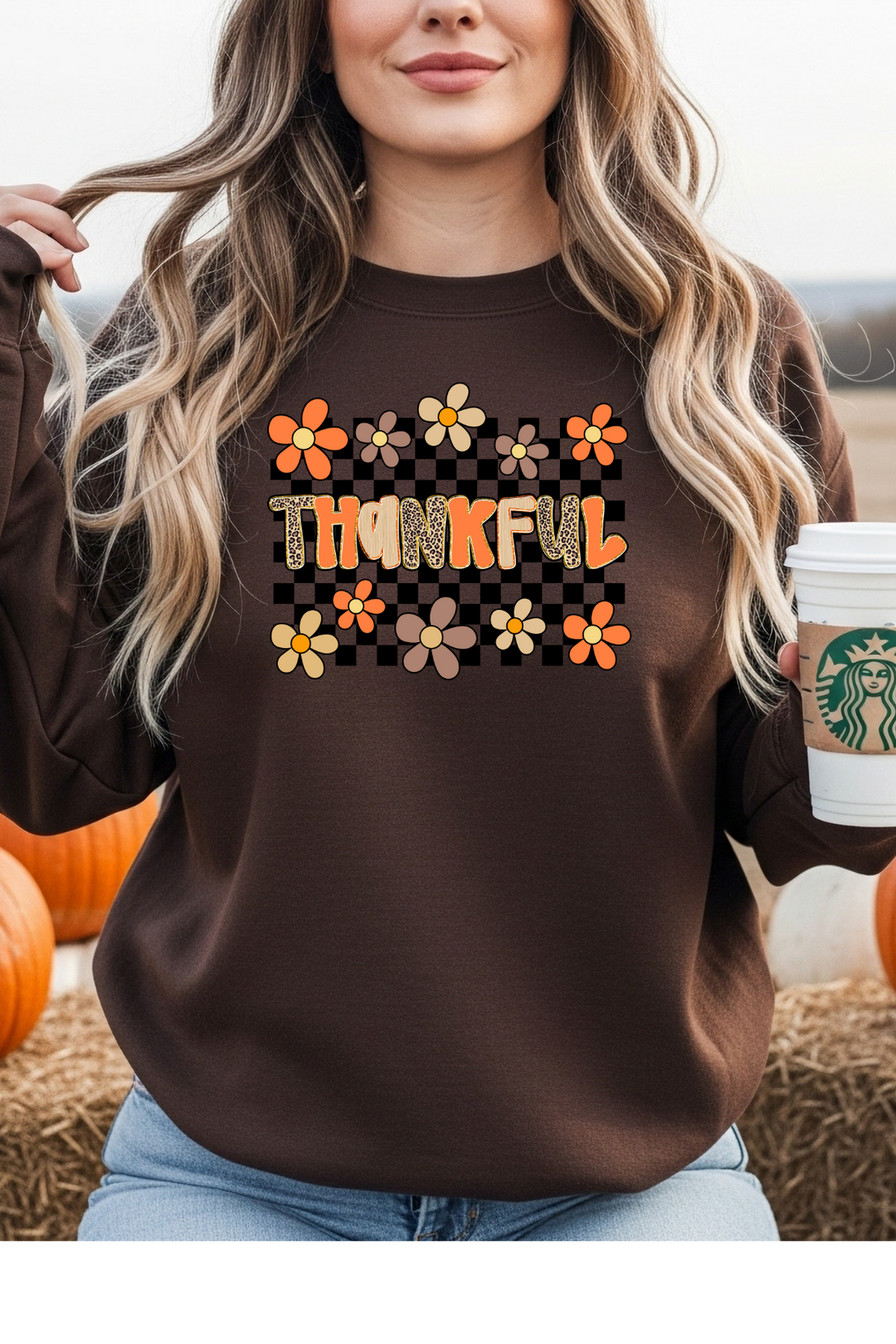 Love Checkered Thankful Sweatshirt