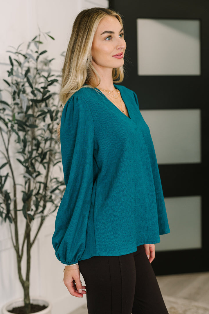 Desk to Dinner V-Neck Balloon Sleeve Blouse