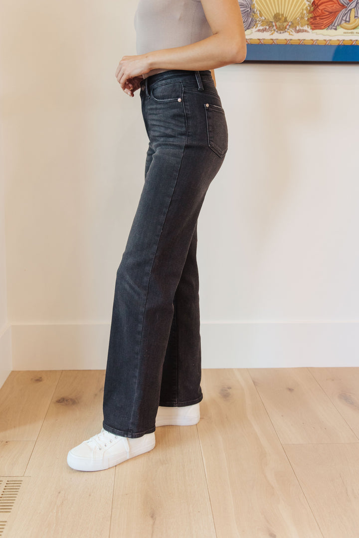 Eleanor High Rise Classic Straight Jeans in Washed Black by Judy Blue - OW *FINAL SALE*
