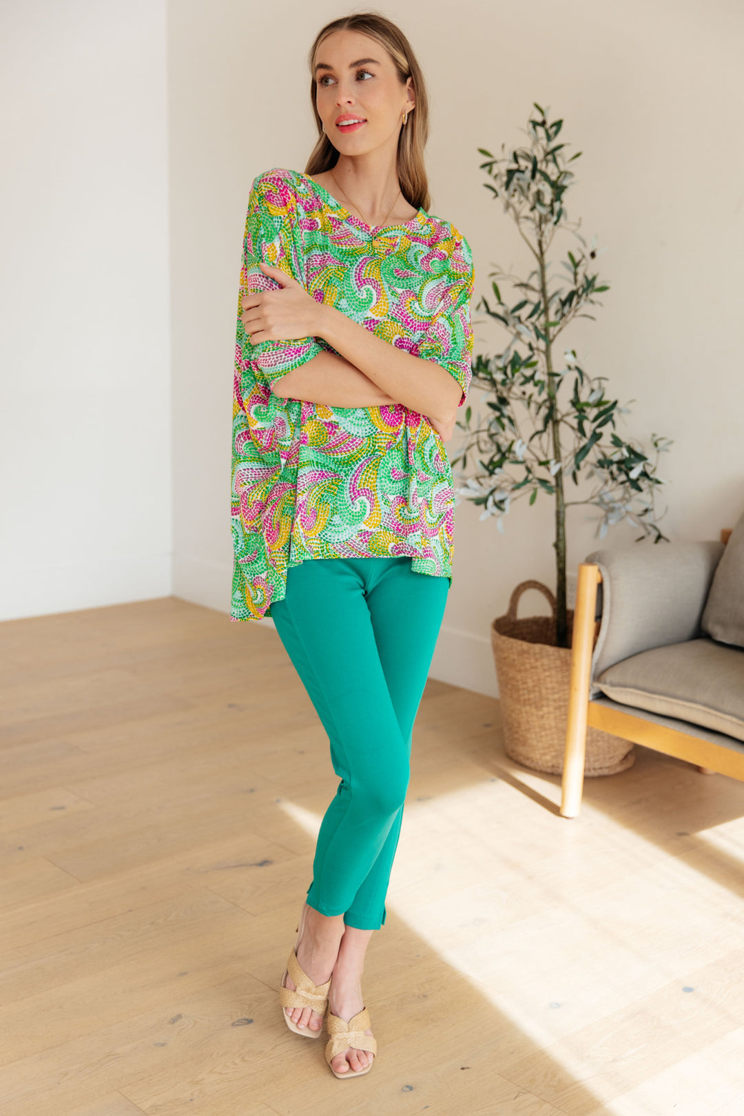 Dear Scarlett Essential Blouse in Painted Green and Pink