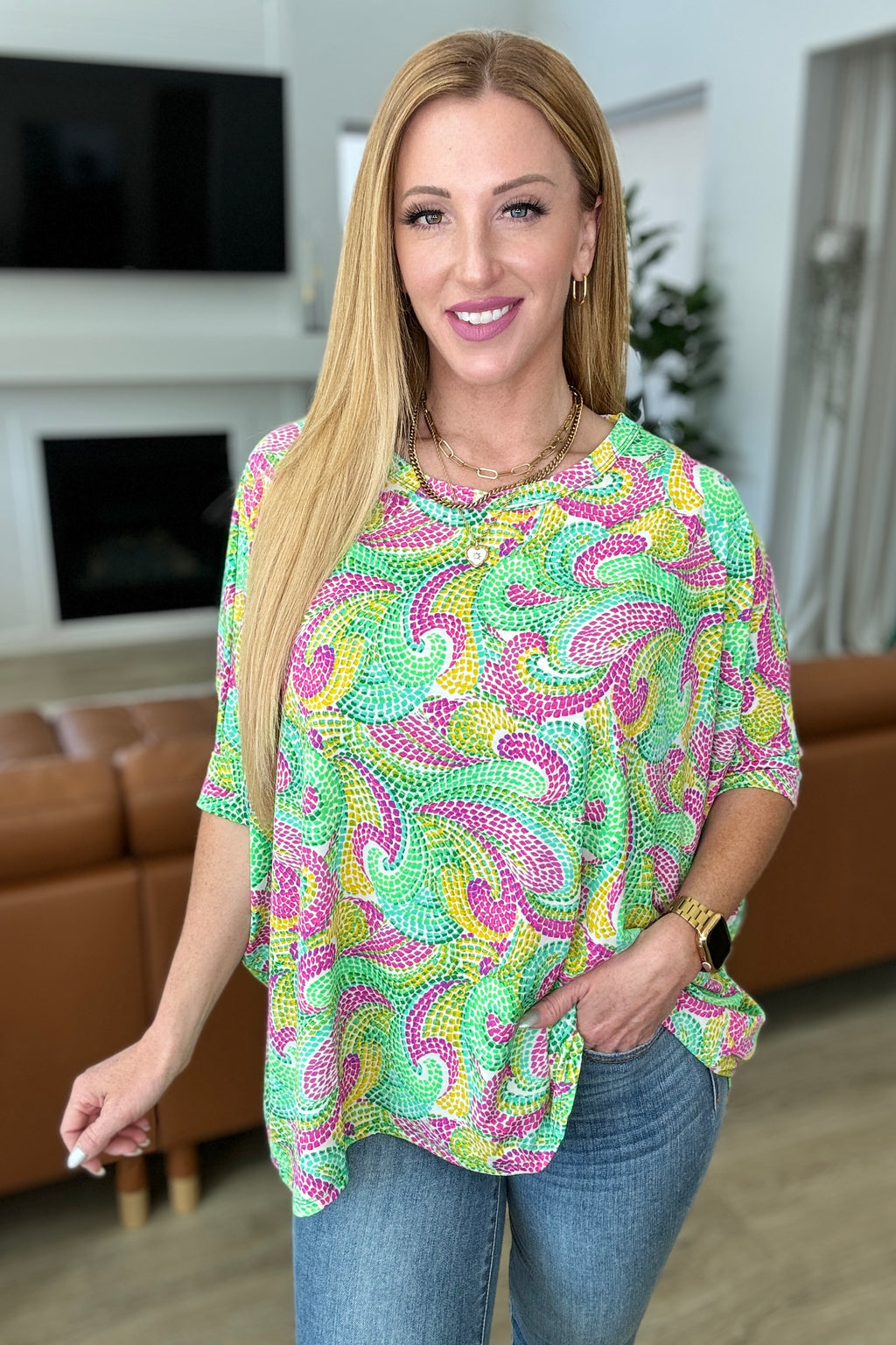 Dear Scarlett Essential Blouse in Painted Green and Pink