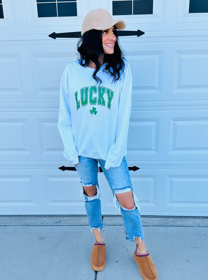 Faux Sequin Lucky Sweatshirt