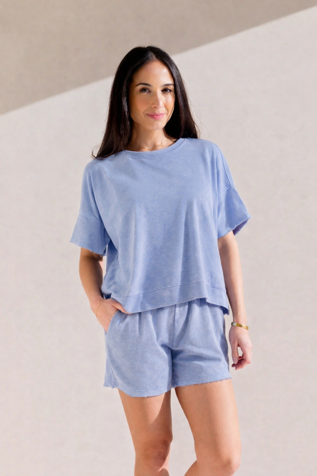 Harbor Mist Short Set-Acid Wash