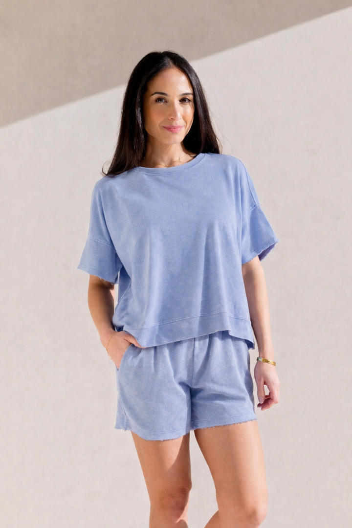 Harbor Mist Short Set-Acid Wash