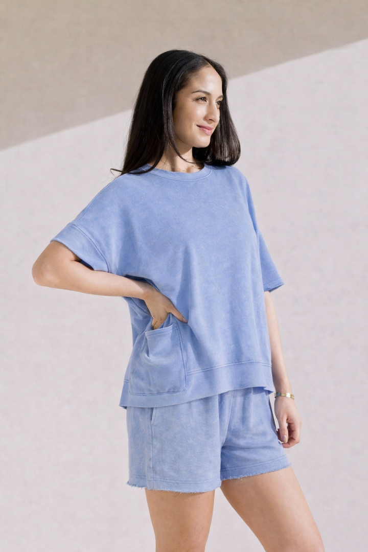Harbor Mist Short Set-Acid Wash