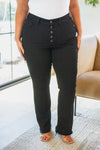 Harriet High Rise Button Fly Bootcut Jeans in Black