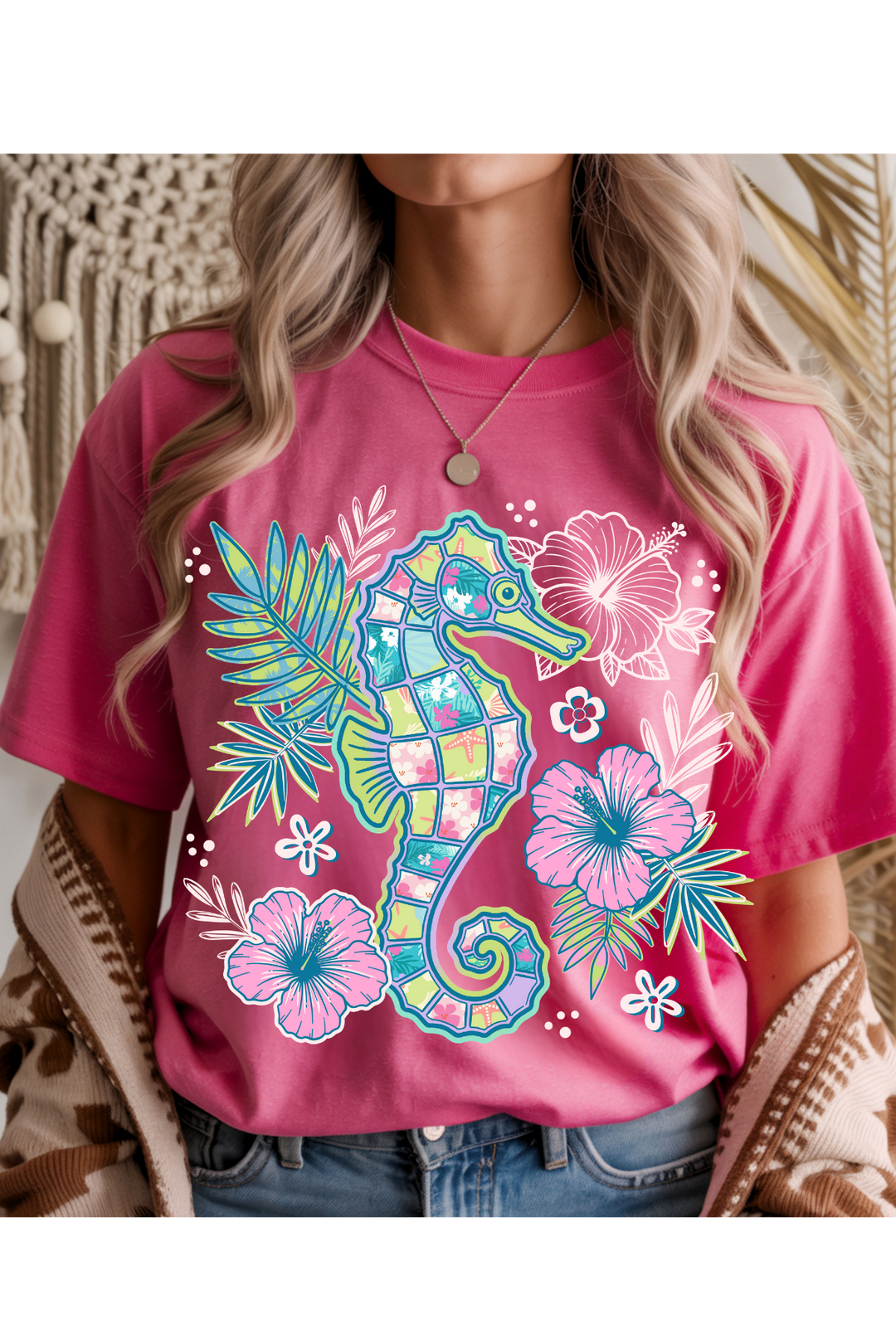 Floral Seahorse Graphic Tee