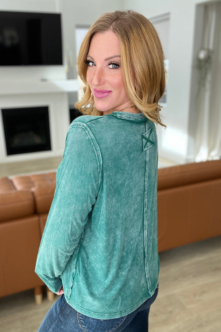 Mineral Wash Ribbed Scoop Neck Top in Hunter Green - OW *FINAL SALE*