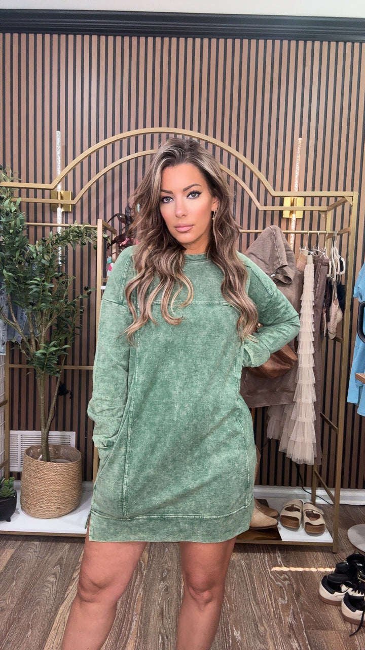 Acid Wash Fall Dress- Zenana