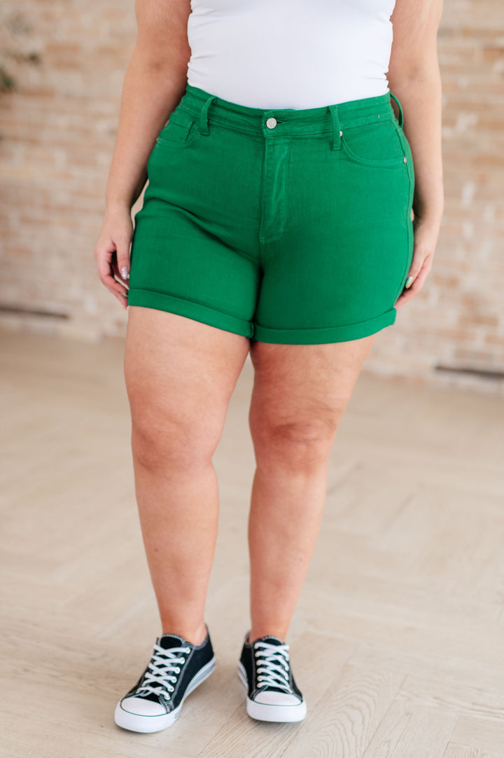 Jenna High Rise *TUMMY CONTROL* Judy Blue Cuffed Shorts in Green